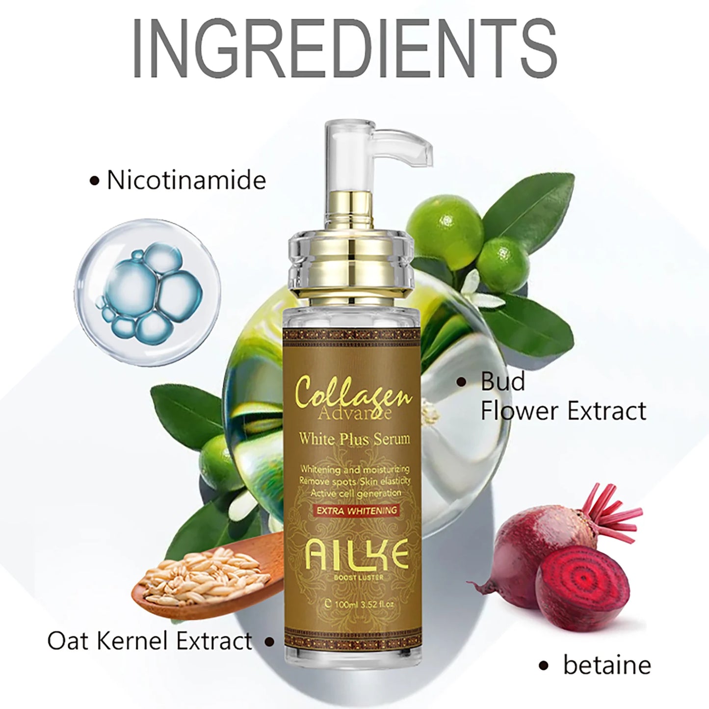 AILKE Skin Whitening Face Serum, Reduce Spots, Moisturizing, Even Skin Tone, With Organic Collagen, Skin Lightening Body Serum