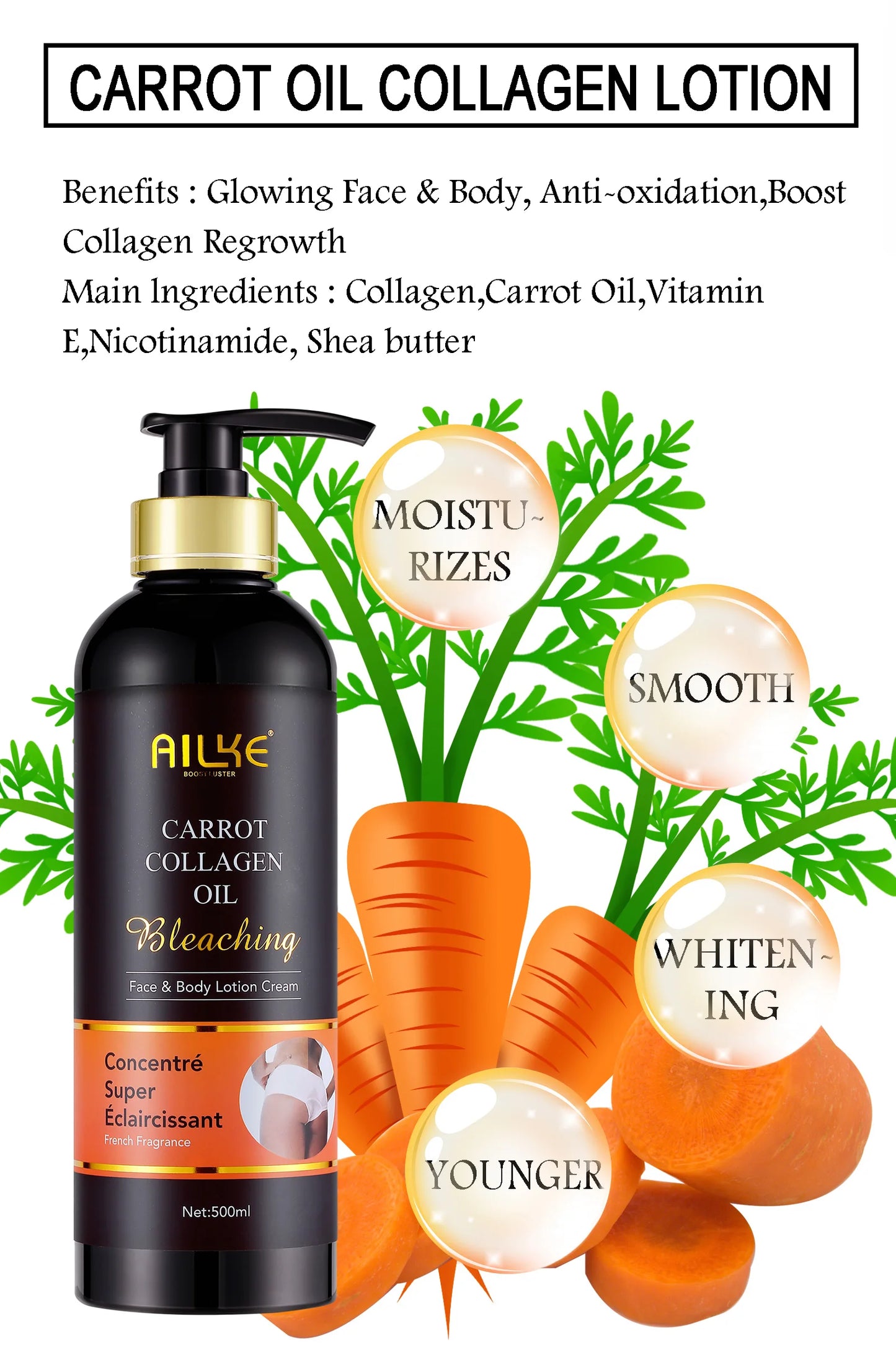 AILKE Skin Whitening Face Serum, Reduce Spots, Moisturizing, Even Skin Tone, With Organic Collagen, Skin Lightening Body Serum