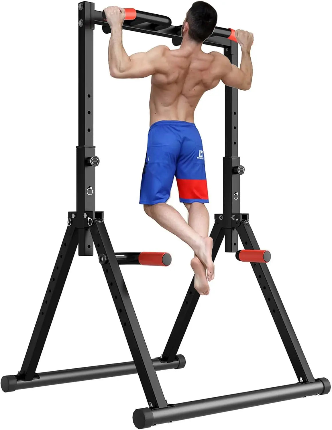Foldable Power Tower Pull Up Bar Dip Station Adjustable Multifunction Workout Pull Up Tower Station Gym Strength Training Equipm