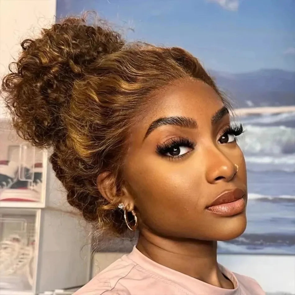 360 Full Lace Wig Human Hair Pre Plucked Hd Highlight Deep Wave Frontal Wig Invisible Drawstring 250 Density 13X4 Lace Front Wig