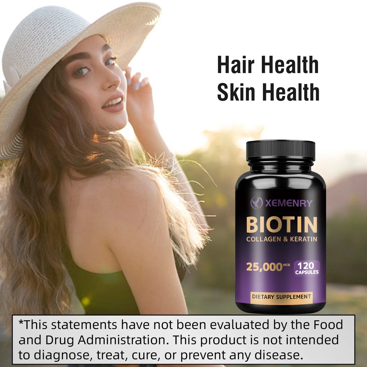 Biotin + Collagen + Keratin + Hyaluronic Acid -Supports Hair Growth, Skin and Nail Beauty Supplements - 120 Capsules