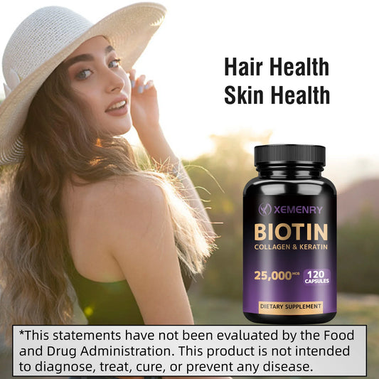 Biotin + Collagen + Keratin + Hyaluronic Acid -Supports Hair Growth, Skin and Nail Beauty Supplements - 120 Capsules