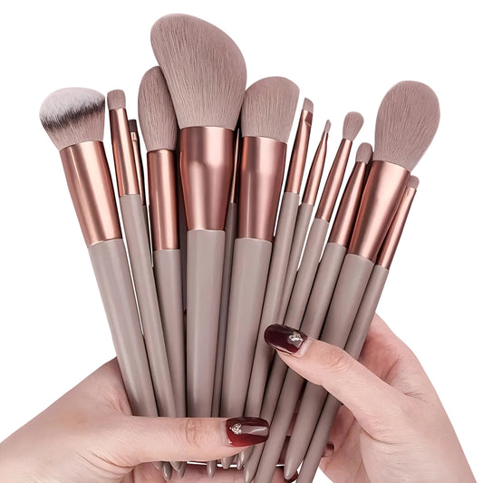 13pcs Makeup Brush Set - Soft Synthetic Fiber, Includes Rouge, Foundation, Eye Shadow, Eyebrow, Lip Brushes - Ideal Valentine's