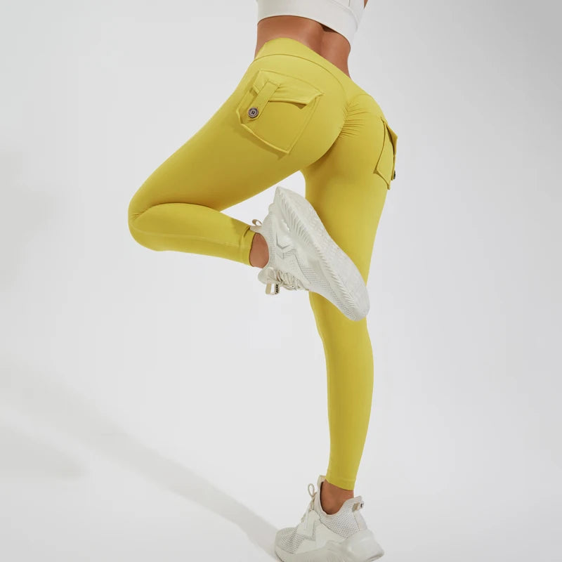 Yoga pants buttocks pocket tight pants women's sports fitness pants hip lifting Breathable No T Line
