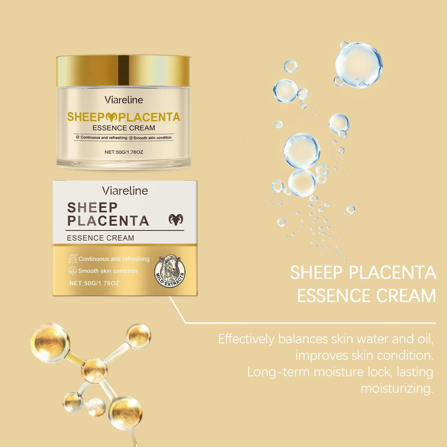 Viareline Sheep Placenta Face Cream Anti-aging Lasting Moisturizing Firming Booster Brighten Skin Tone Fade Fine Line Face Cream