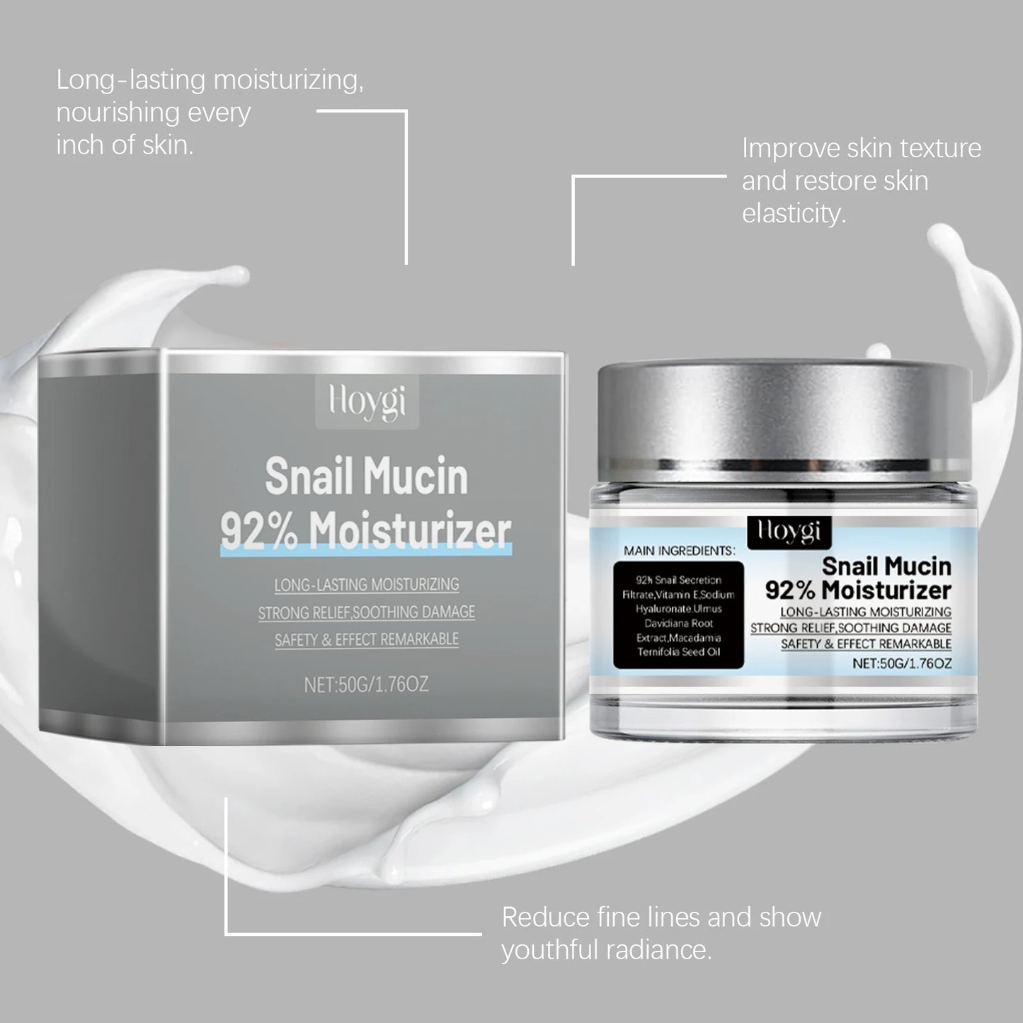 Snail Mucin 92% Moisturizer Daily Face Gel Cream Fade Fine Lines Tightne Skin Improves Dark Skin Rejuvenation Nourishing Cream