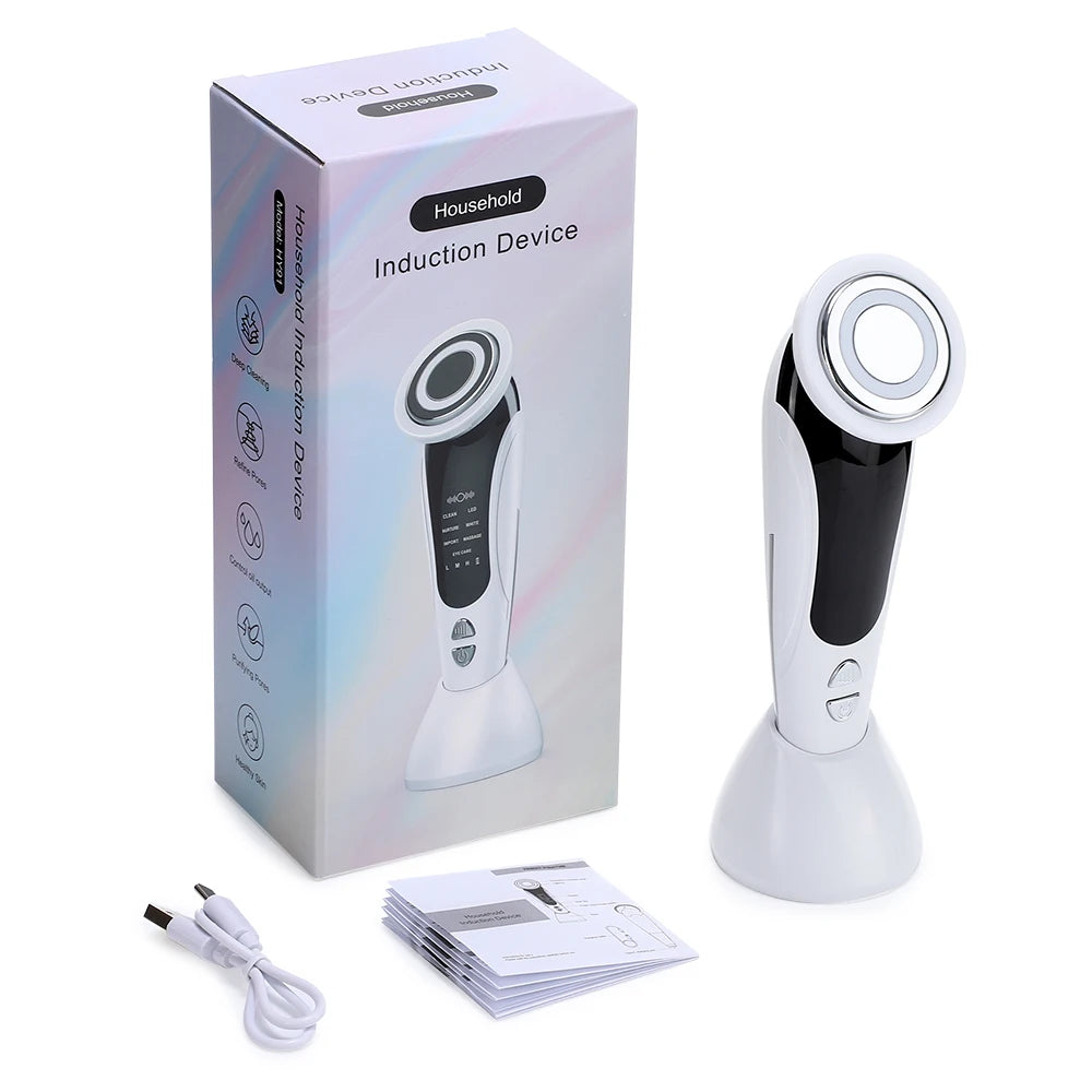 New 7 In 1 Face Lift Device EMS Microcurrent Facial Massager Vibration Heated LED Light Therapy Skin Tightening Beauty Apparatus
