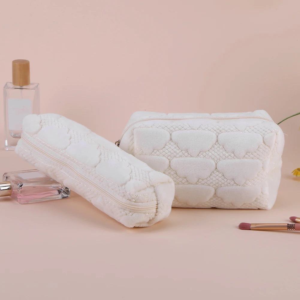 2Pcs Plush Makeup Bag Aesthetic Pencil Case Cute Travel Toiletry Bag Makeup Brush Storage Bag Cosmetic Organizer Bag
