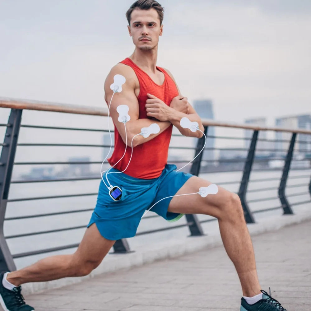 Electric Muscle Stimulator Dual Channels Pulse Massager Pain Relief Therapy Device with Electrode Pads Wires