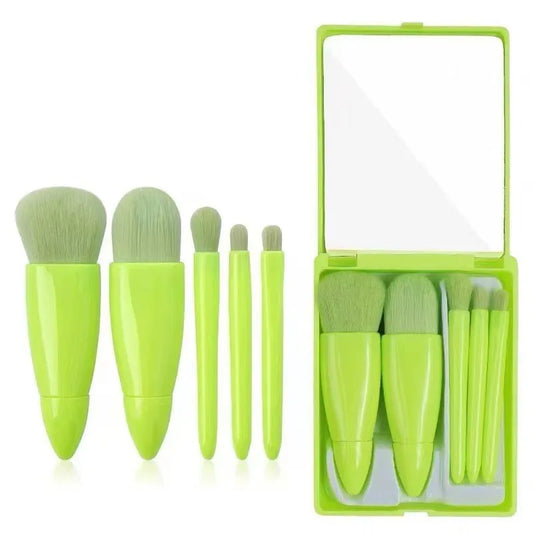 5pcs Beauty Travel Size Makeup Brushes Set Mini Small Complete Function Cosmetic Brushes Kit Case Mirror Foundation Brush