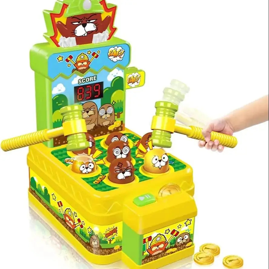 Mini Coin Operated Arcade Game Bank with 2 Hammers, Interactive Electronic Developmental Toy for Kids Ages 3-6