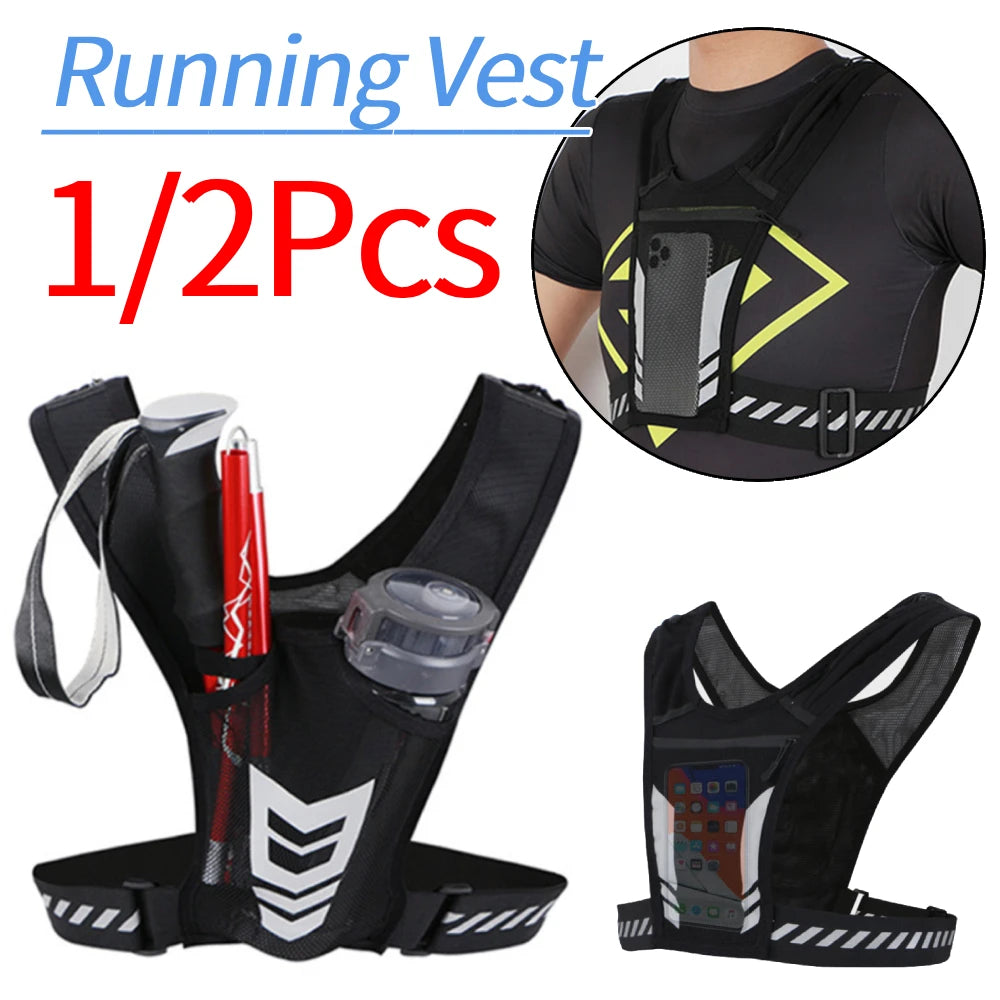 1/2Pcs Running Phone Holder Vest Breathable Mesh Cycling Vest Unisex Adjustable Buckle Running Chest Pouch Elastic for Men Women