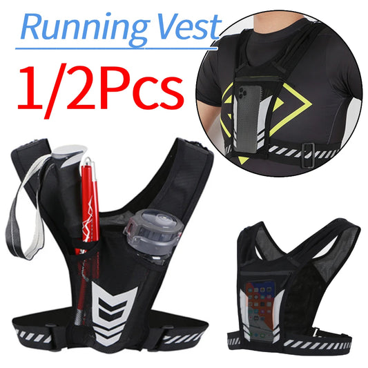 1/2Pcs Running Phone Holder Vest Breathable Mesh Cycling Vest Unisex Adjustable Buckle Running Chest Pouch Elastic for Men Women