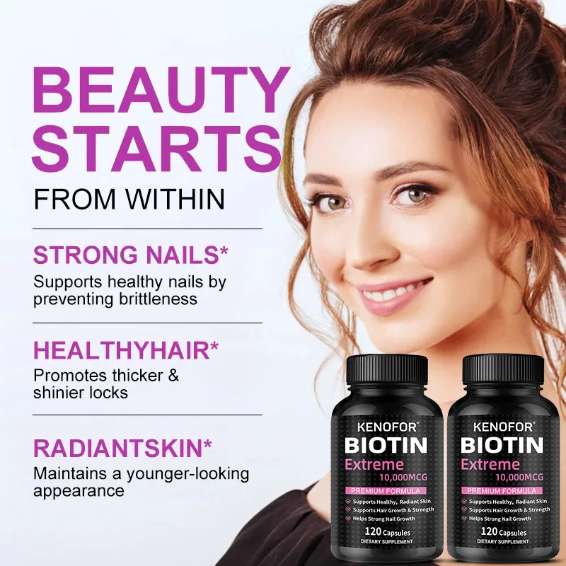 Biotin 10000MCG Strengthens Nails Improves Skin Health Supports Hair Growth 120 Capsules Health Food Vitamins And Supplements