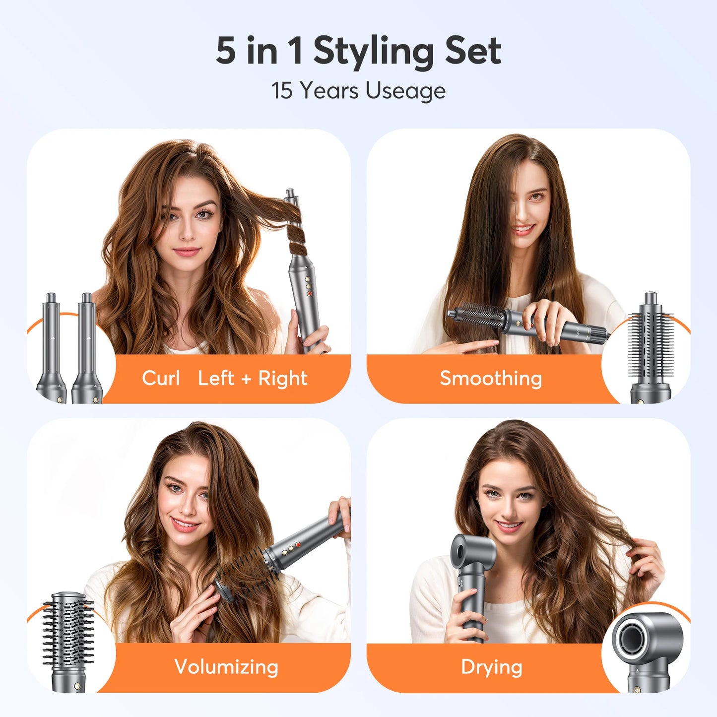 5 in 1 Hair Dryer, Multi Styling Tool, Straightener & 32mm Curling 300 Million Negative Ions Hair Care 1-3 Mins Quick Drying Gifts