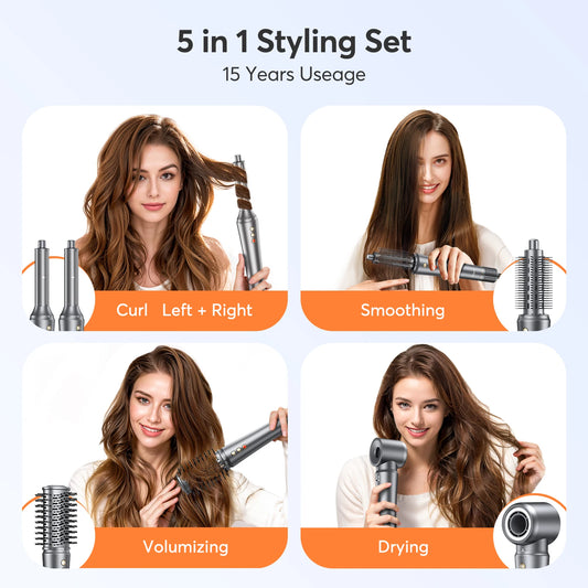 5 in 1 Hair Dryer, Multi Styling Tool, Straightener & 32mm Curling 300 Million Negative Ions Hair Care 1-3 Mins Quick Drying Gifts