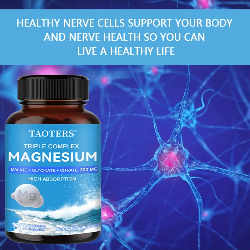 Magnesium Malate + Glycine + Magnesium Citrate 300 Mg, Supports Heart Health, Boosts Energy and Improves Mood