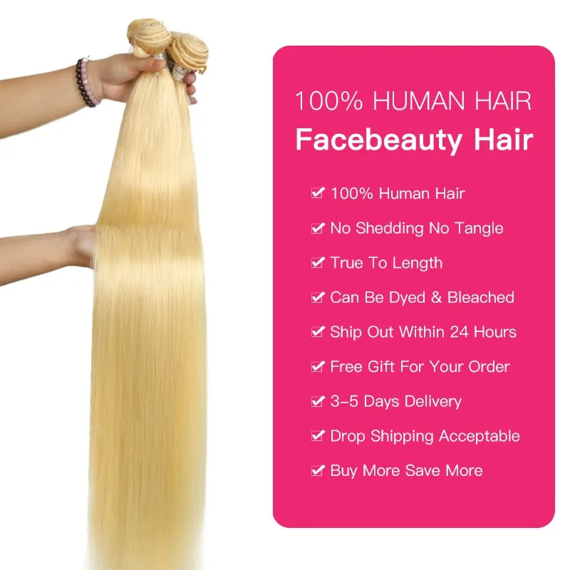 613 Blonde 1/3/4 Brazilian Hair Bundles Straight Weave 100% Human Hair Weft 24 26 28 30 32 34 36 38 40 Inch Bundle Weaving