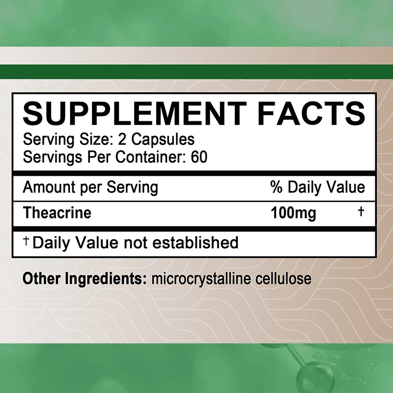 Theacrine 100 Mg Supplement - Support Mental Focus, Endurance Support, Reduce Fatigue, Promote Sleep, and Grow Muscle