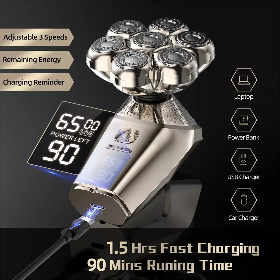 SEJOY 5 IN 1 Rotary Electric Shaver 7D Rechargeable Bald Head Beard Trimmer Razor Men's Electric Hair Trimmer