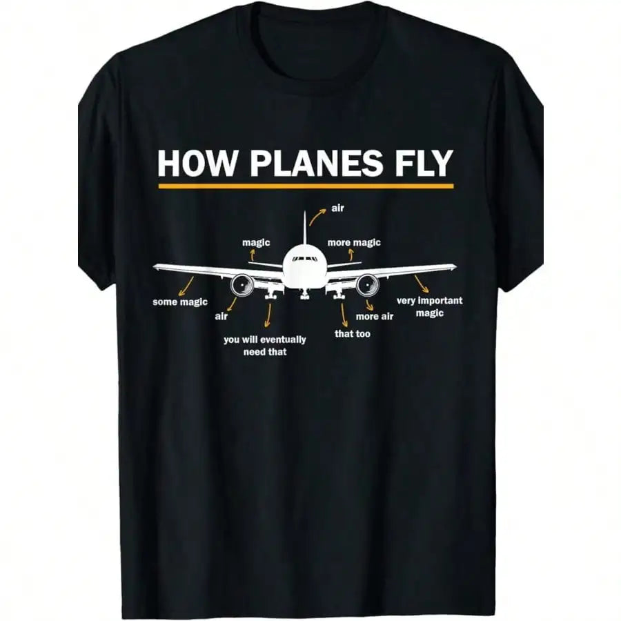 100% Made in USA, 180g Cotton "How Planes Fly" Diagram T-Shirt for Men - Funny Aerospace Engineering Aviation Tee