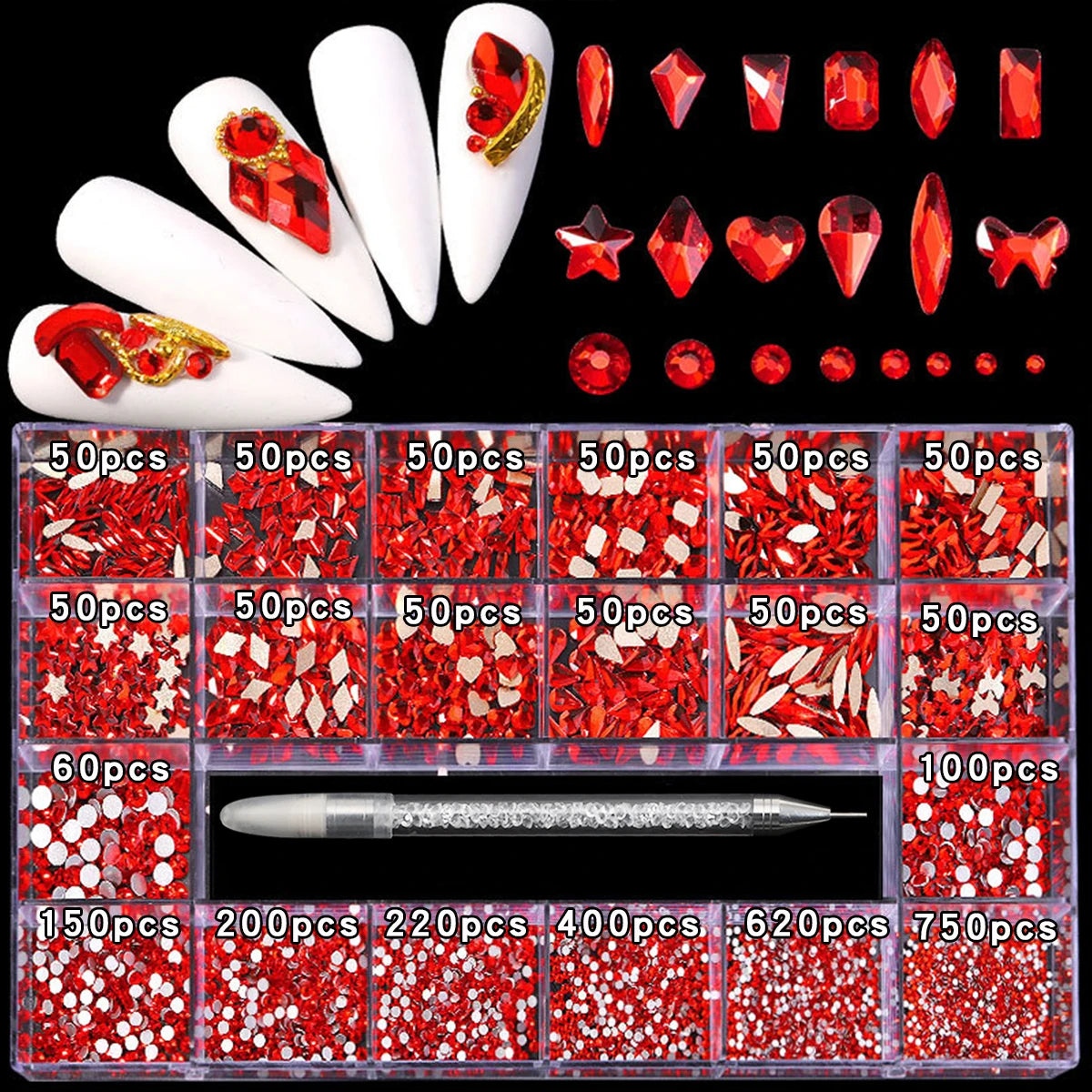 21 grid nail art diamond flat bottom glass diamond multi-style special-shaped diamond shiny nail rhinestone DIY nail art jewelry