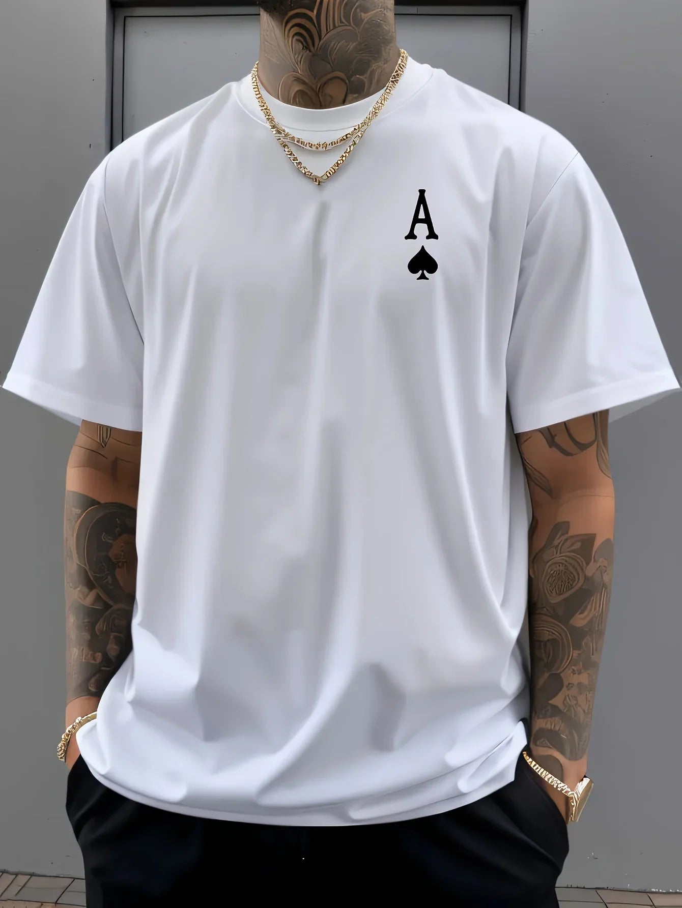 Men's Ace of Spades Poker Print Casual T Shirt  Soft Polyester Blend Crew Neck Short Sleeve  Machine Washable