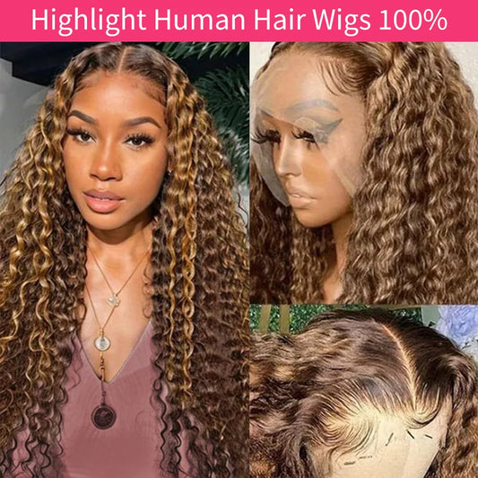 427 Highlight Ombre Wig Human Hair 13X6 Hd Lace Frontal Wigs Honey Blonde 360 Full Lace Wig Deep Wave Human Hair Wigs 30 32 Inch