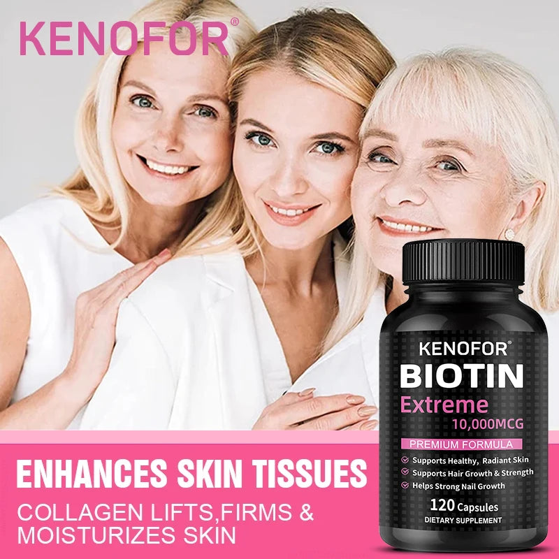 Biotin 10000MCG Strengthens Nails Improves Skin Health Supports Hair Growth 120 Capsules Health Food Vitamins And Supplements