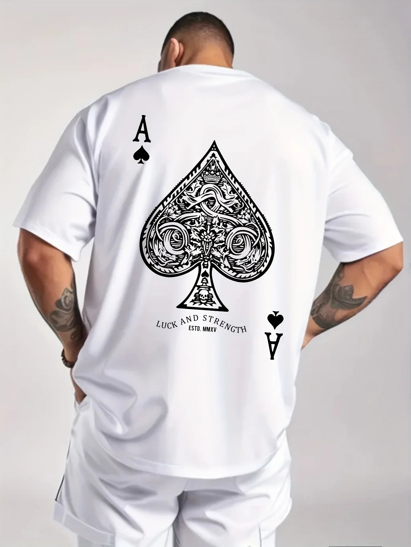 Men's Ace of Spades Poker Print Casual T Shirt  Soft Polyester Blend Crew Neck Short Sleeve  Machine Washable