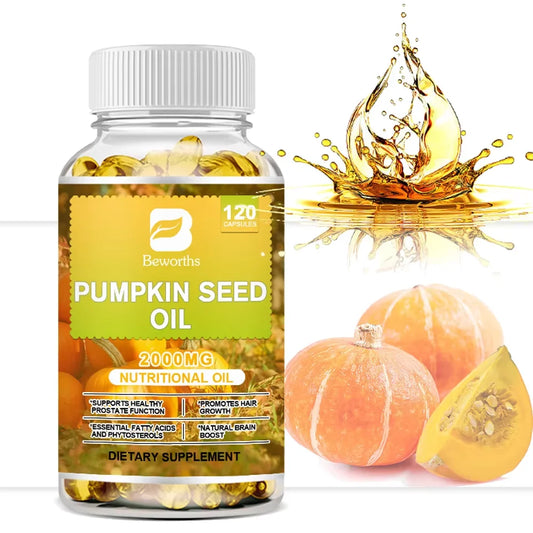 BEWORTHS Pumpkin Seed Oil Capsules for Brain Boost Prostate Urinary Function & Cardiovascular Health Hair Growth Boost Metabolism