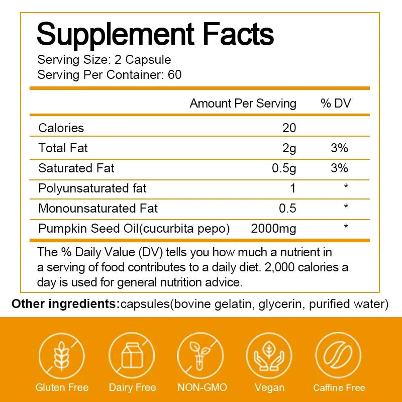 BEWORTHS Pumpkin Seed Oil Capsules for Brain Boost Prostate Urinary Function & Cardiovascular Health Hair Growth Boost Metabolism