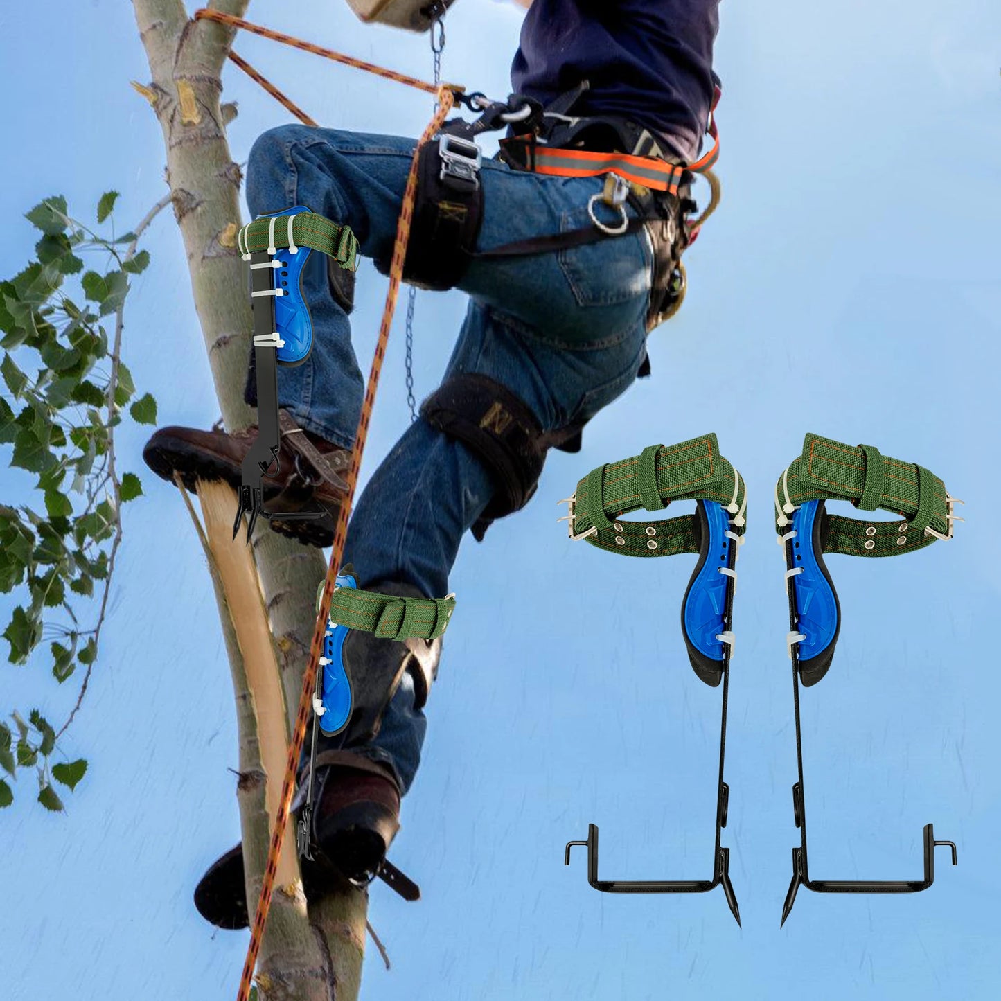 Tree Climbing Spikes Set Professional Outdoor Work Piercing Tree Climbing Tool w/Safety Belt for Non-Slip Climbing Logging 100kg