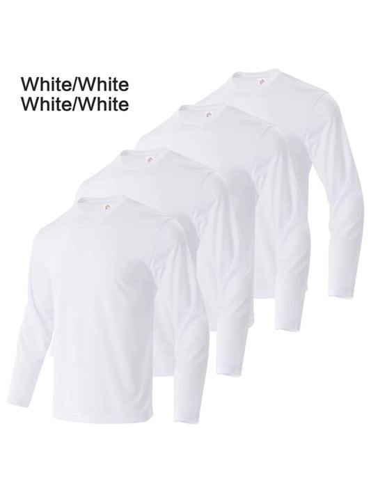 4-piece men's solid color round neck T-shirt - quick drying, breathable, moisture wicking, suitable for fitness and running