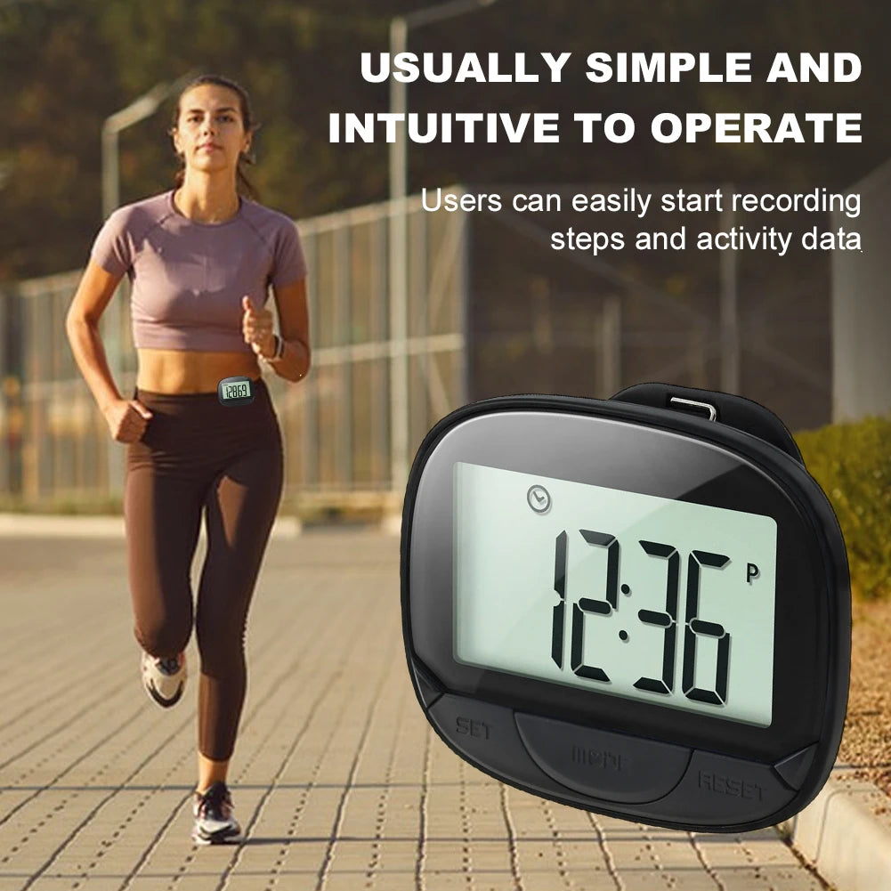 Clip-On Pedometer Electronic Pedometer Digital Display Simple Step Tracker Large Screen Multifunctional for Adults Seniors Dog