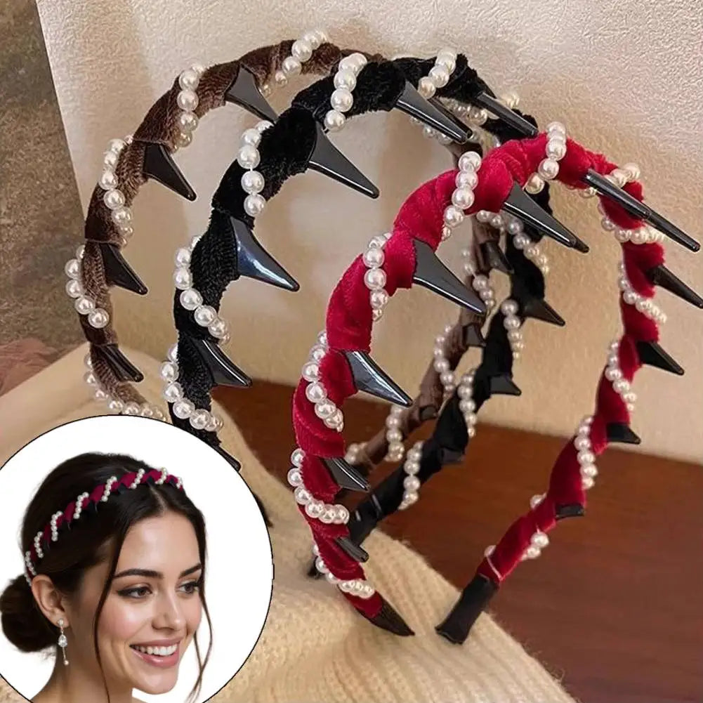 Vintage High Cranium Artificial Pearl Hairband 2025 New Elegant Pearl Headbands For Women Girl Rhinestones Hair Accessories