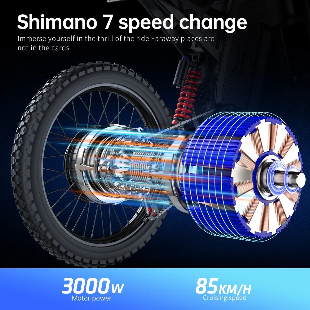 Electric Motorcycles 3000W Brushless Gearless Motors 60V30AH Lithium Battery Speed 85Kmh Adult Off Road Ebike