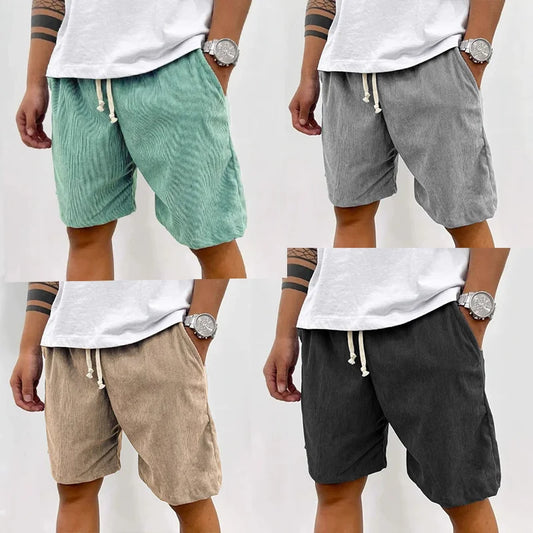 2025 Men's Corduroy Casual Shorts - Summer Style Casual Shorts, Elastic Waist, Fitness & Work Shorts, Solid Color Shorts S-4XL