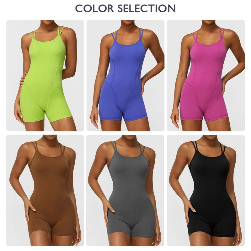 One Piece Fitness Yoga Set Women Summer Solid Color Gym Jumpsuit Breathable Quick Dry Running Shorts Sportswer Workout Clothes