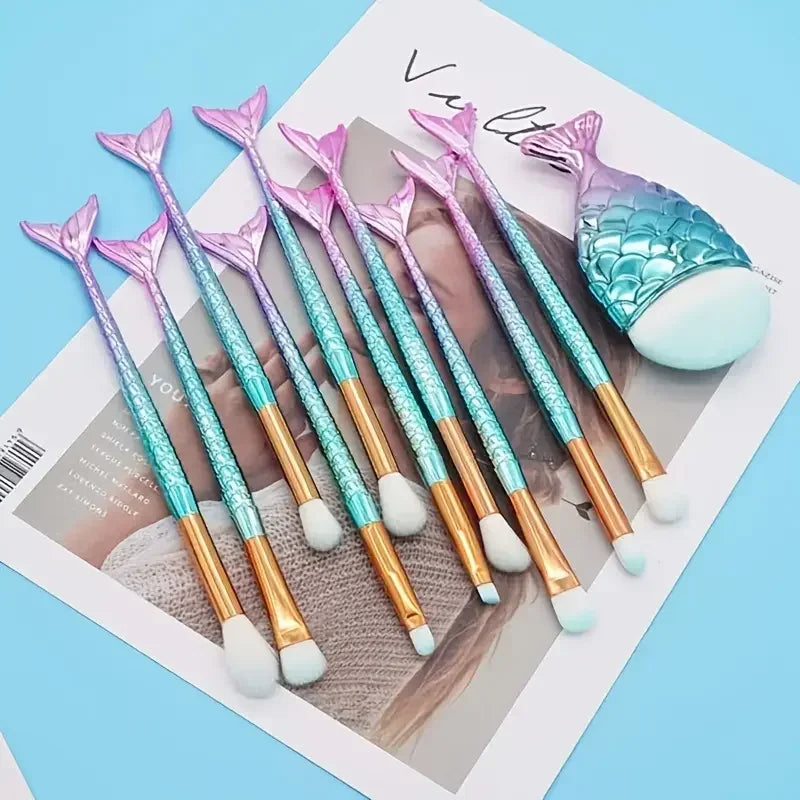 Mermaid Makeup Brush Sets Soft Nylon Bristles Foundation Powder Eyebrow Eye Shadow Eyeliner Blush Beauty Brushes