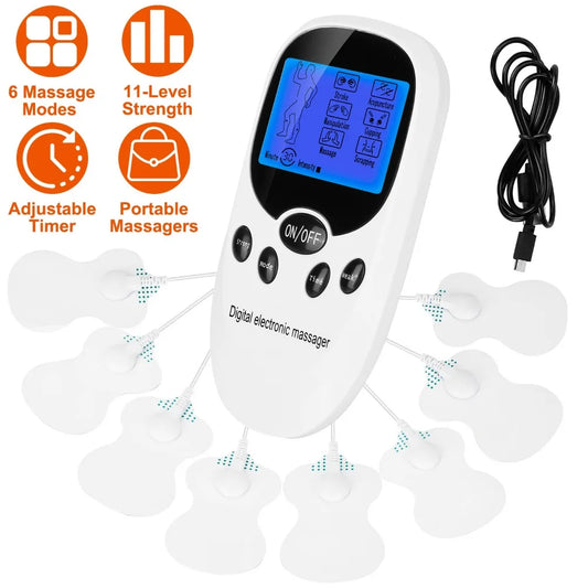 Electric Muscle Stimulator Dual Channels Pulse Massager Pain Relief Therapy Device with Electrode Pads Wires