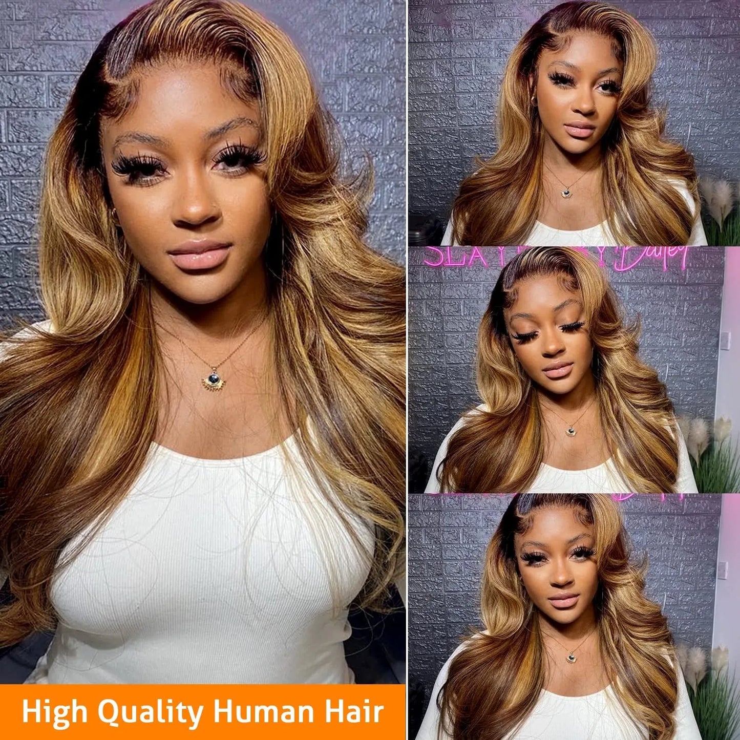 30 Inch Honey Blonde Ombre 13X4 HD Lace Front Wig Human Hair Highlight Body Wave Lace Frontal Wigs Pre Plucked 4/27 Colored