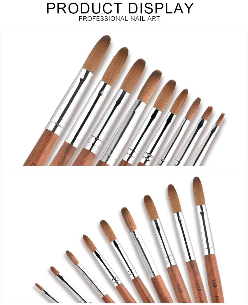 Acrylic Nail Brush Crimped Sable UV Nail Art Gel Extension Brush Manicure Brush Flat Round Red Wood Nail Brush