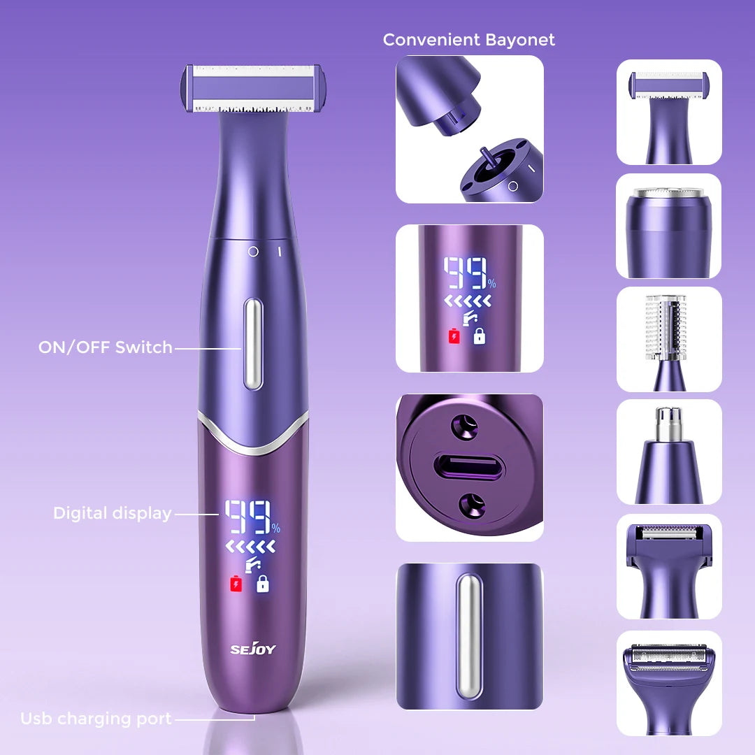 6-in-1 Electric Razor for Women Pubic Hair, Painless Body Shaver, Facial Epilator,Hair Removal for Face, Bikini Trimmer