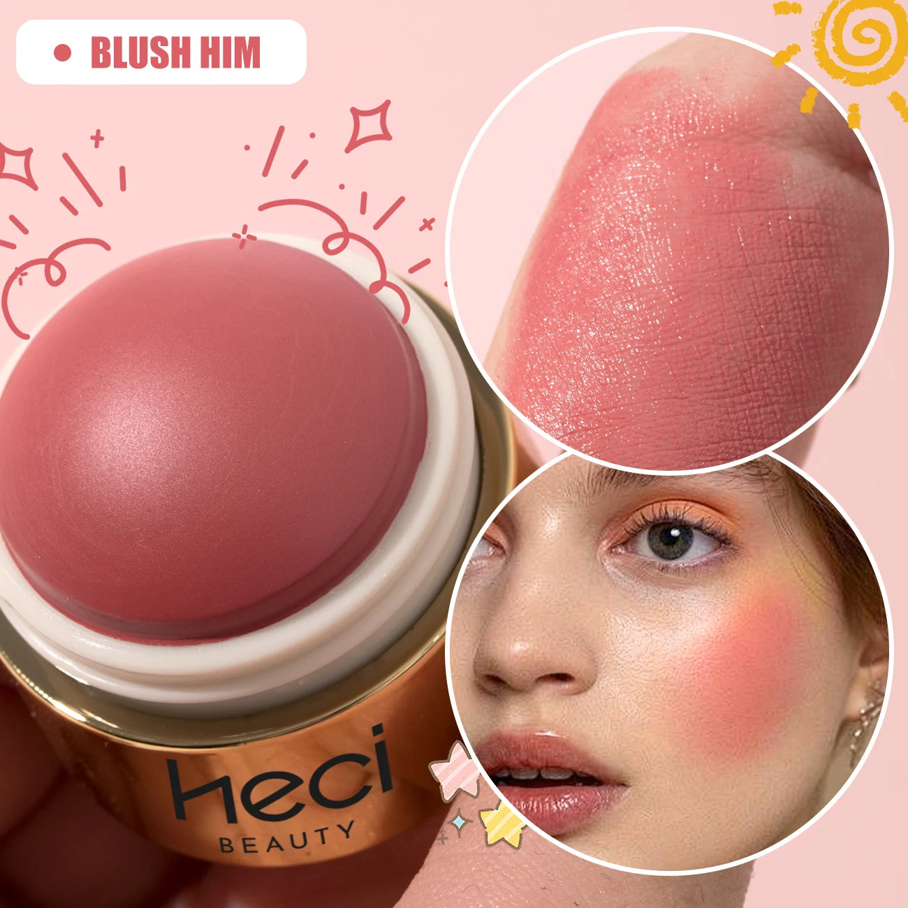 Cream blush ball,High-Pigment Formula,Semi-Matte & Powder Finish,Blendable Color blush Highlight stick for Eyes, Lips & Cheeks