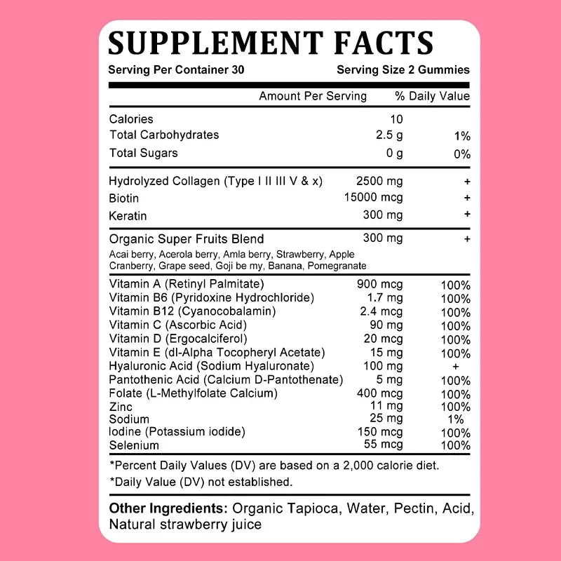 Collagen & Biotin, Hyaluronic Acid, Keratin, Nourishes Skin, Strengthens Hair, Supports Joints, Strengthens Nails