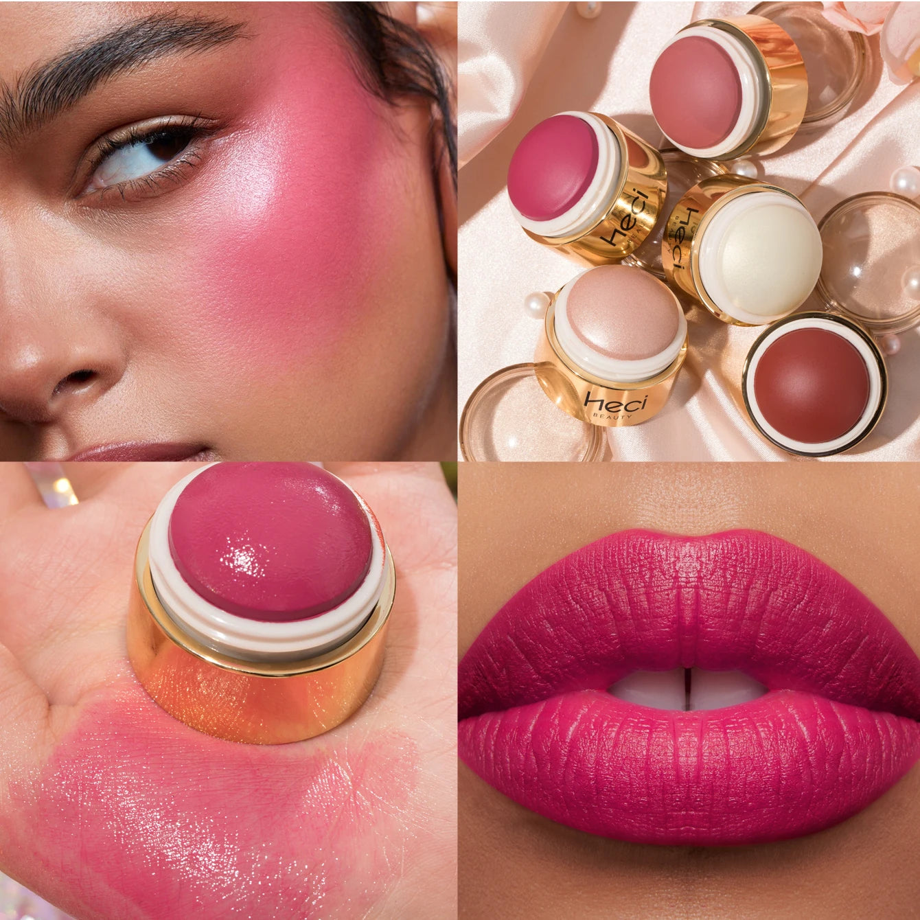 Cream blush ball,High-Pigment Formula,Semi-Matte & Powder Finish,Blendable Color blush Highlight stick for Eyes, Lips & Cheeks