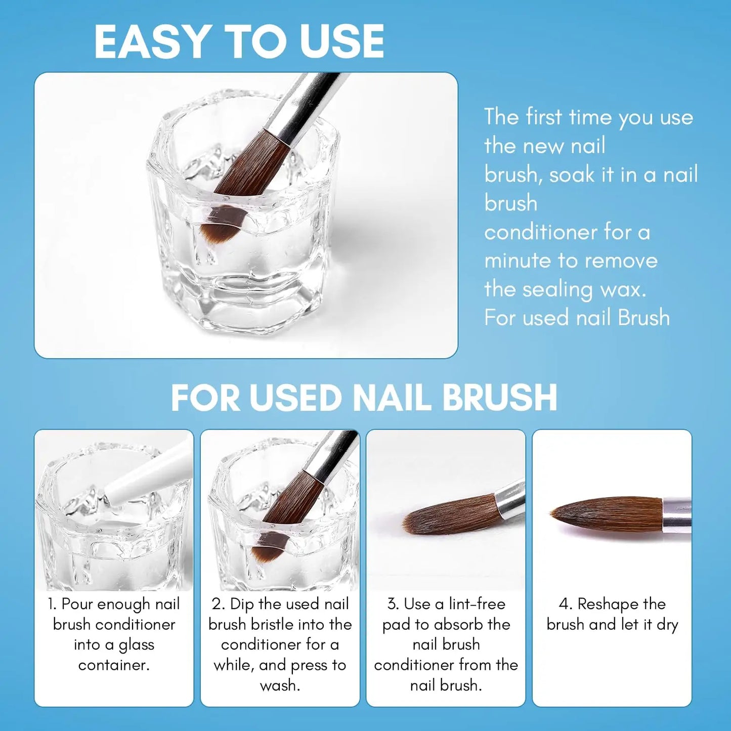 Nail Art Brushes Cleaner: Nail Polish Brush Bristles Conditioner Restorer Liquid for Solid Gel/Nail Extension/Builder