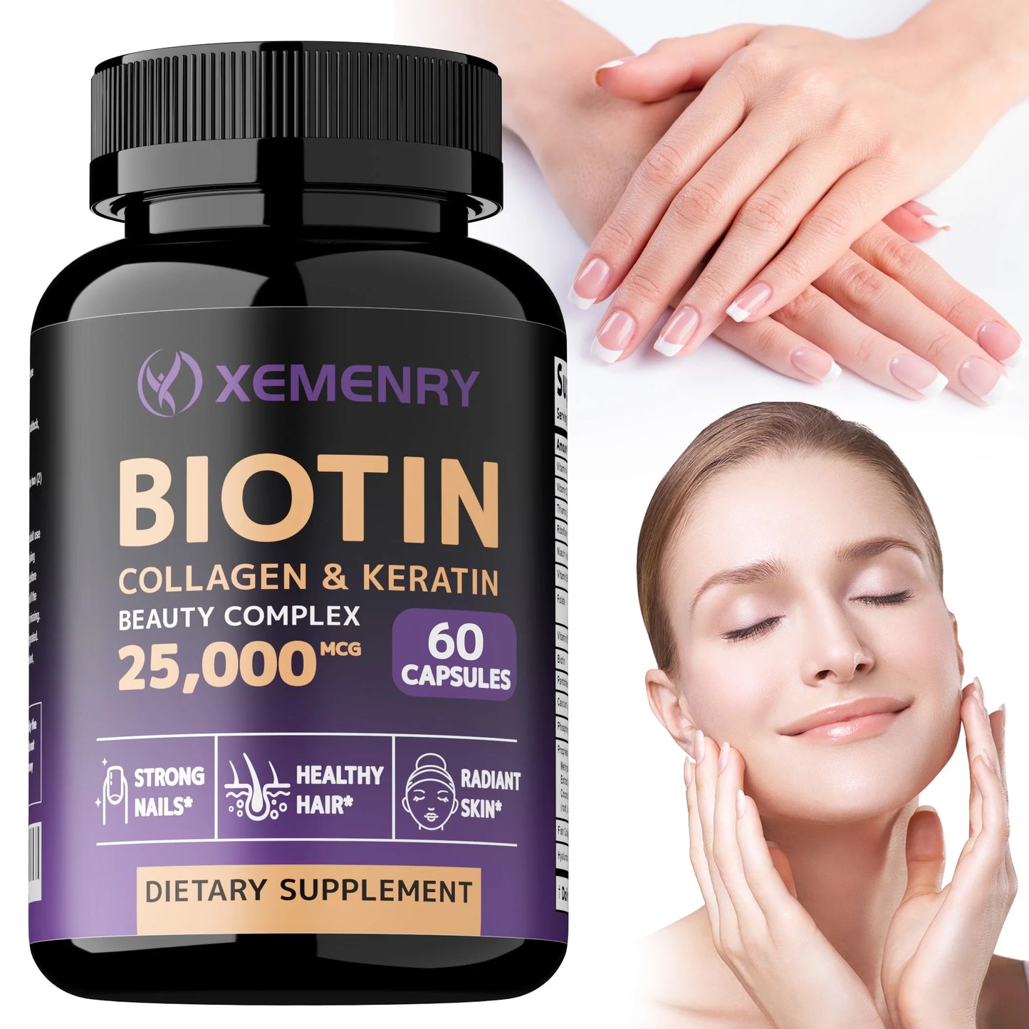 Biotin + Collagen + Keratin + Hyaluronic Acid -Supports Hair Growth, Skin and Nail Beauty Supplements - 120 Capsules