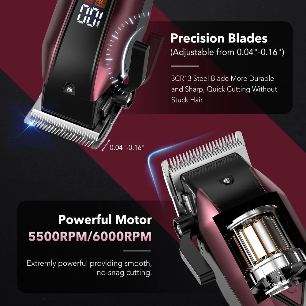 Professional  Hair Clippers for Men Trimmers Set for Barber Cordless with LED Display Slick Hair Cut Self-Sharpening Blades